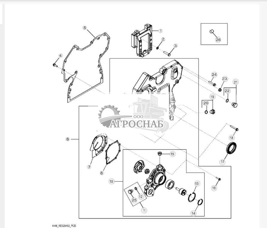 4446 Крышка распределительных шестерен и водяной насос 